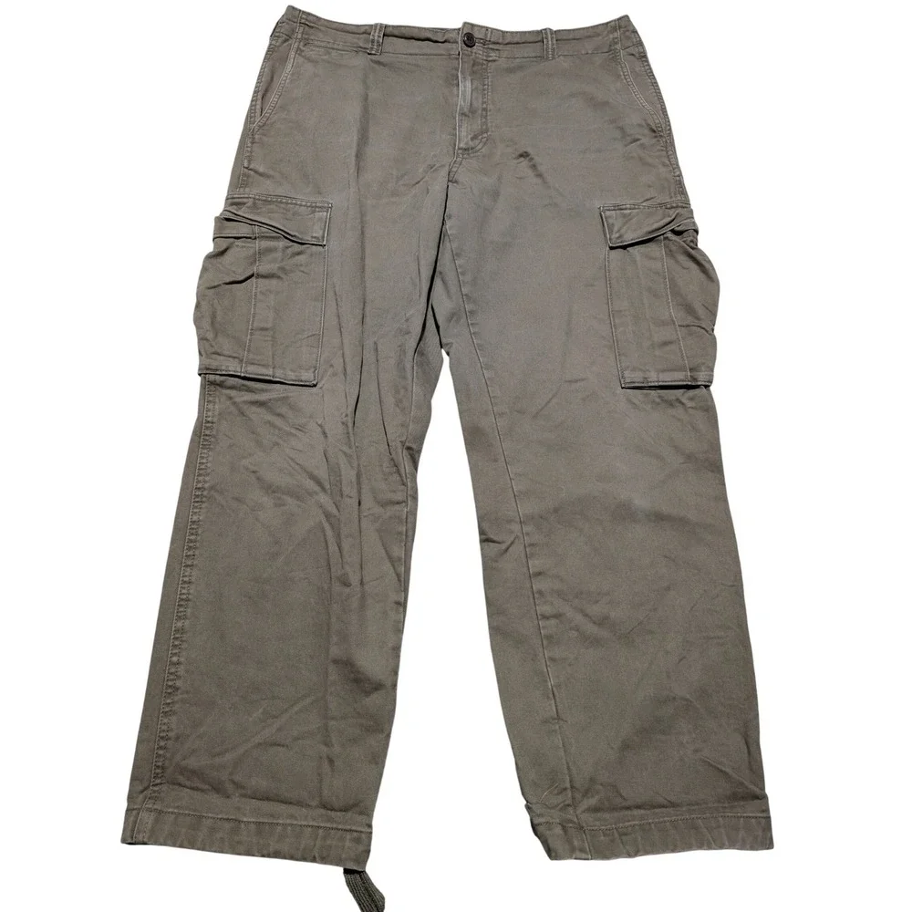 Banana Republic Mens Relaxed Fit Cargo Pants Olive Green Cotton Twill 36x27